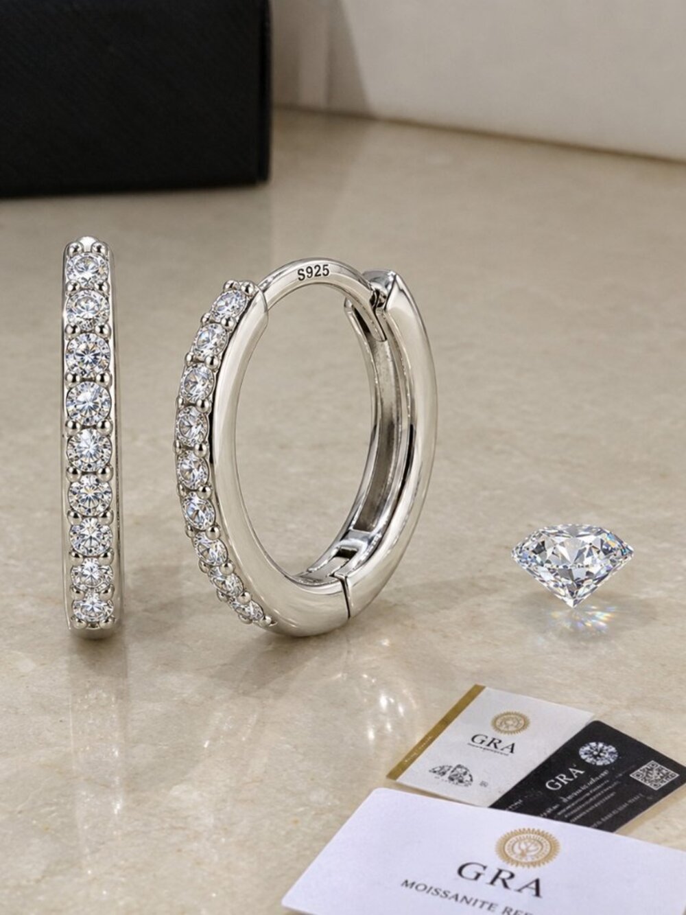 Moissanite Huggie Hoop Earrings S925 Gold Plated 8-12mm VVS1/D Certified